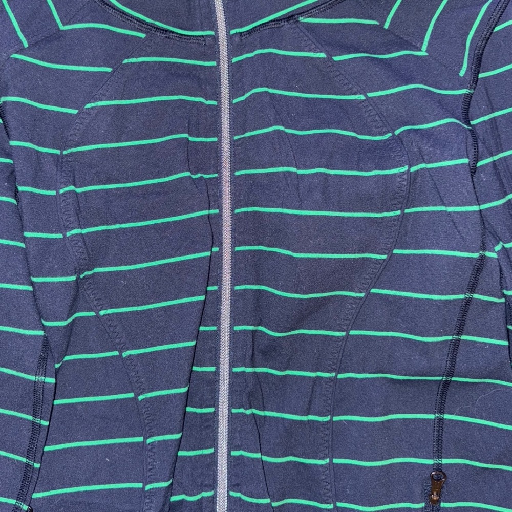 Lululemon Define Jacket Navy Blue Green Striped Full Zip Size 6 Slim Fit - Picture 4 of 13